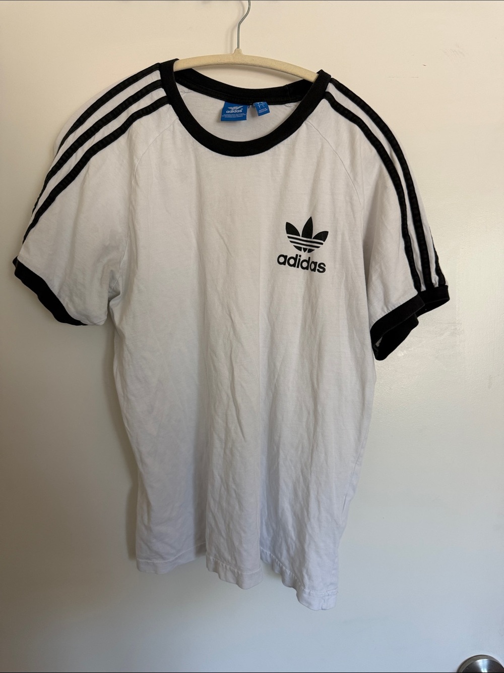 adidas White & Black Trefoil Ringer Tee Shirt